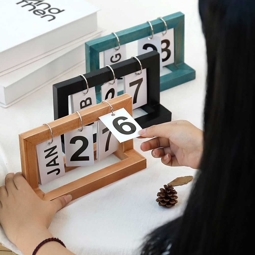 Visland Calendar Desk Office Decor Creative Reusable Flip Chart Perpetual Calendar, Vintage Retro Style For Home And Office Decor